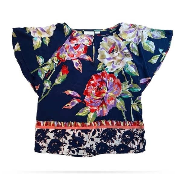 Anthropologie Floral Silk Top 2 - Picture 3 of 9